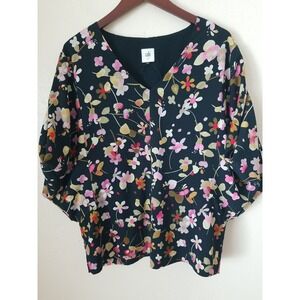 CAbi size Medium Charm Blouse Style #3695 Black‎ Floral Print